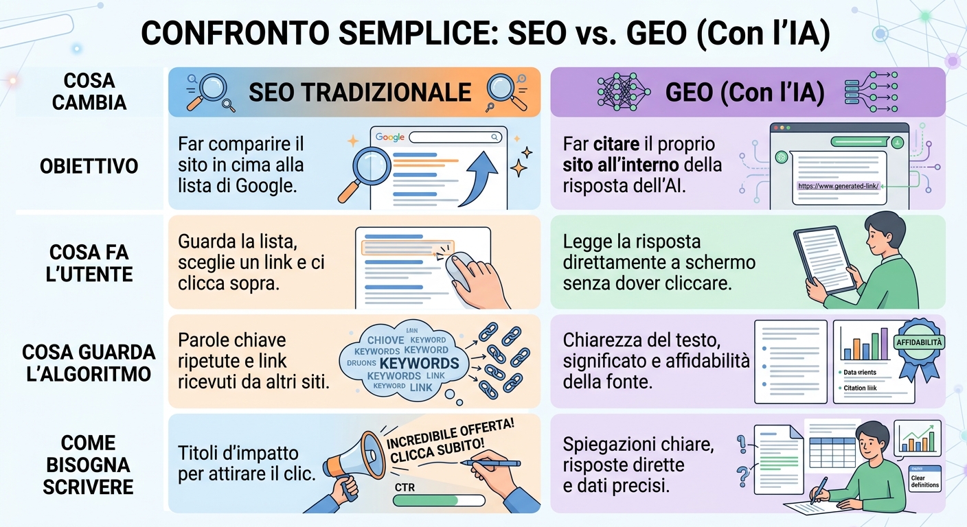 confronto semplice SEO e GEO